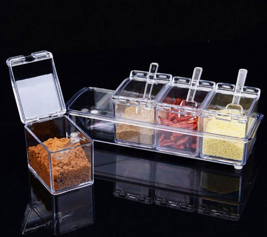 Crystal Seasoning Box With 4 Compartments And Spoons