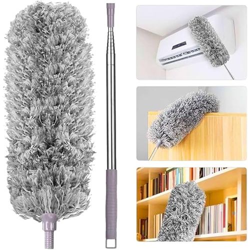 Microfiber Fan Duster | Telescopic Extendable Gray Duster | 360 Flexible Dirt & Dust Duster For Home Office Use | Micro Fiber Duster